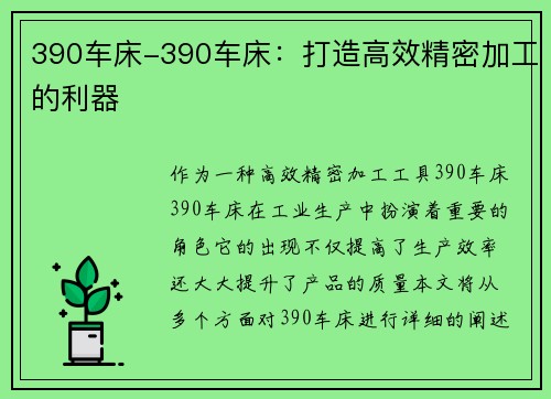 390车床-390车床：打造高效精密加工的利器